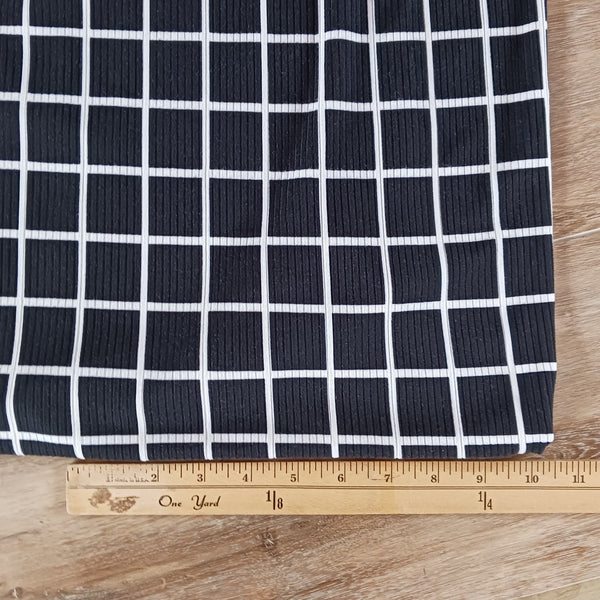 Black Windowpane Plaid | Yummy Rib Knit|By the Half Yard