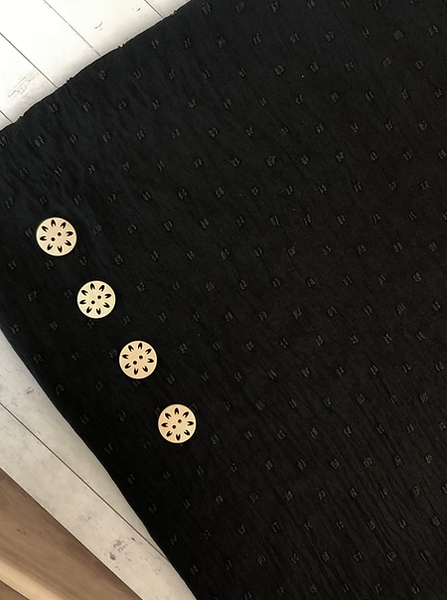 Black Crinkle Polyester Small Swiss Dots | Textured Solids|By the Half Yard
