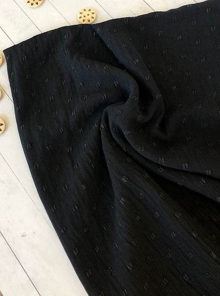 Black Crinkle Polyester Small Swiss Dots | Textured Solids|By the Half Yard